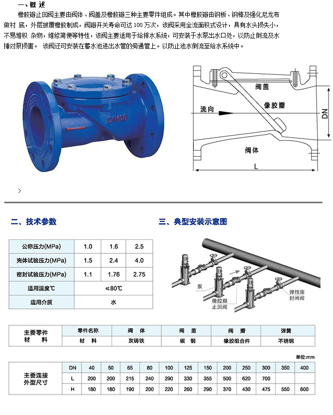 66mo威九国际HC44X橡胶瓣止回阀技术参数图 66mo威九国际HC44X橡胶瓣止回阀技术参数图