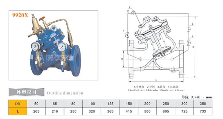 66mo威九国际隔膜式可调减压阀9920X结构尺寸图